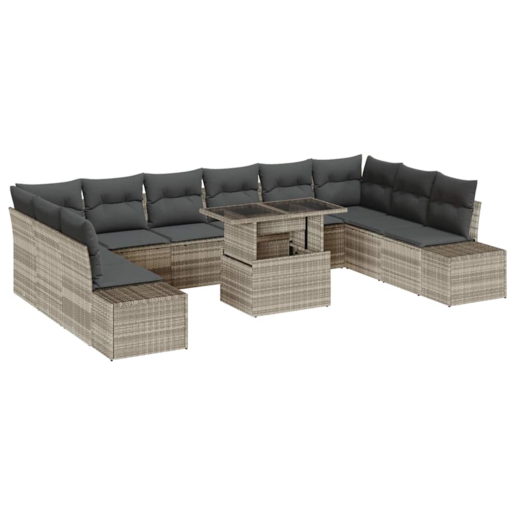 Garten-Sofa-Set mit Speicher 11 pcs Hellgrau Poly Rattan